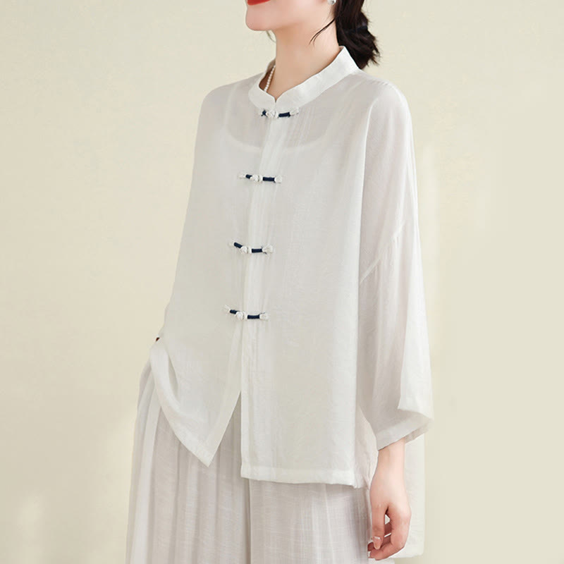 Breathable Cotton-Linen Two-Piece Frog Button Meditation Set