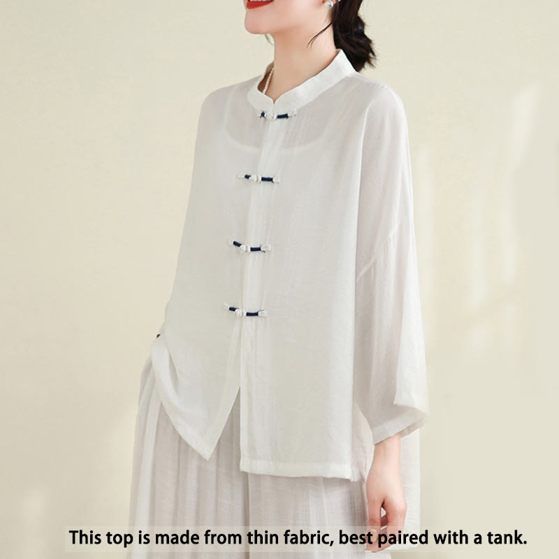 Breathable Cotton-Linen Two-Piece Frog Button Meditation Set