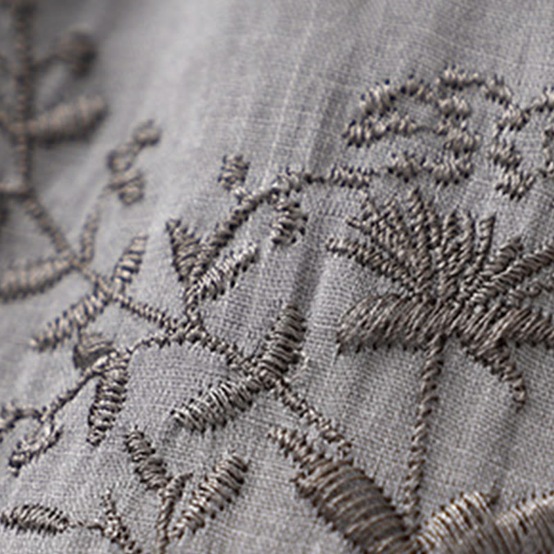 Embroidered Pattern Women's Cotton Linen Harem Pants With Pockets