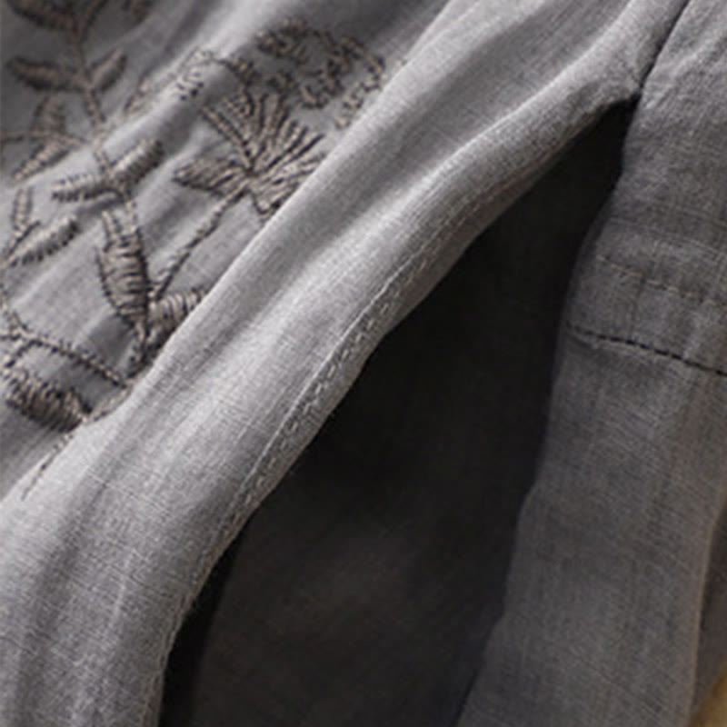 Embroidered Pattern Women's Cotton Linen Harem Pants With Pockets