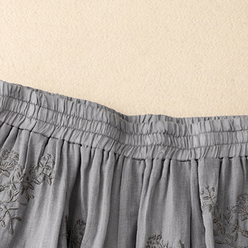 Embroidered Pattern Women's Cotton Linen Harem Pants With Pockets