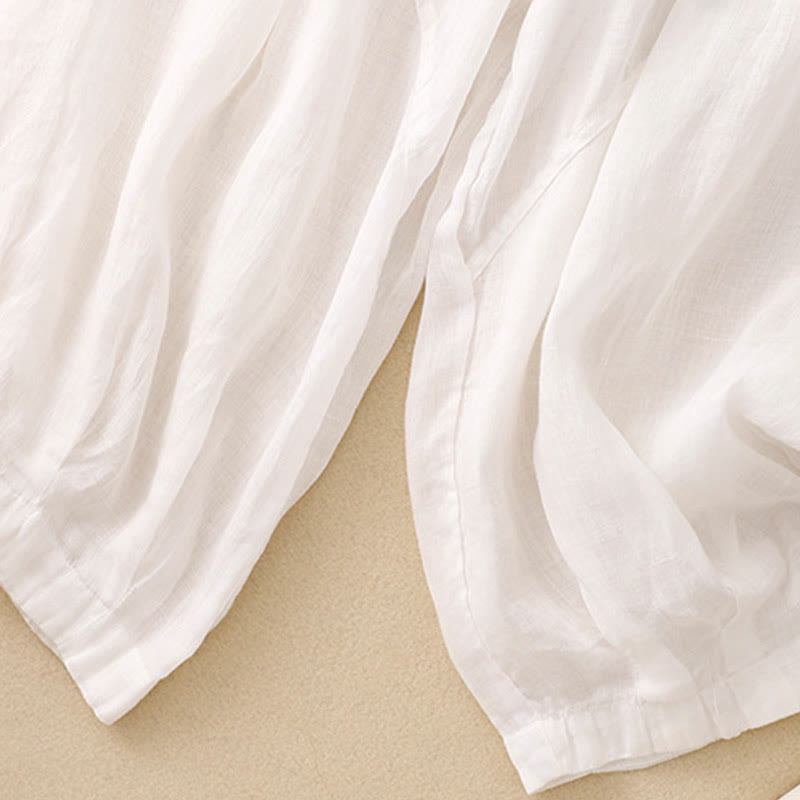 Embroidered Pattern Women's Cotton Linen Harem Pants With Pockets