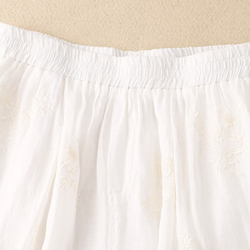 Embroidered Pattern Women's Cotton Linen Harem Pants With Pockets