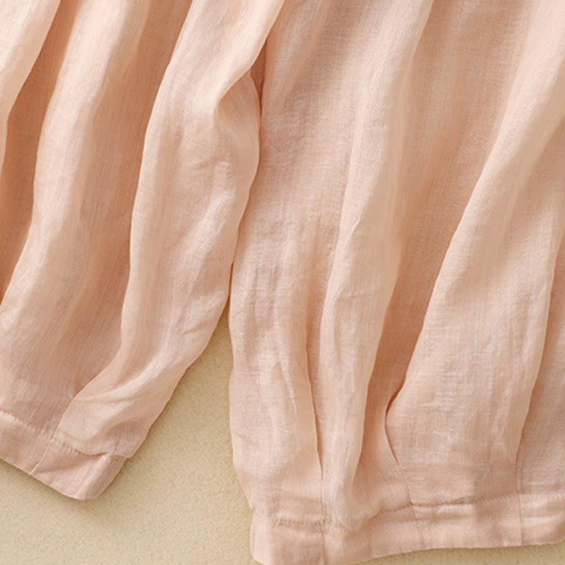 Embroidered Pattern Women's Cotton Linen Harem Pants With Pockets