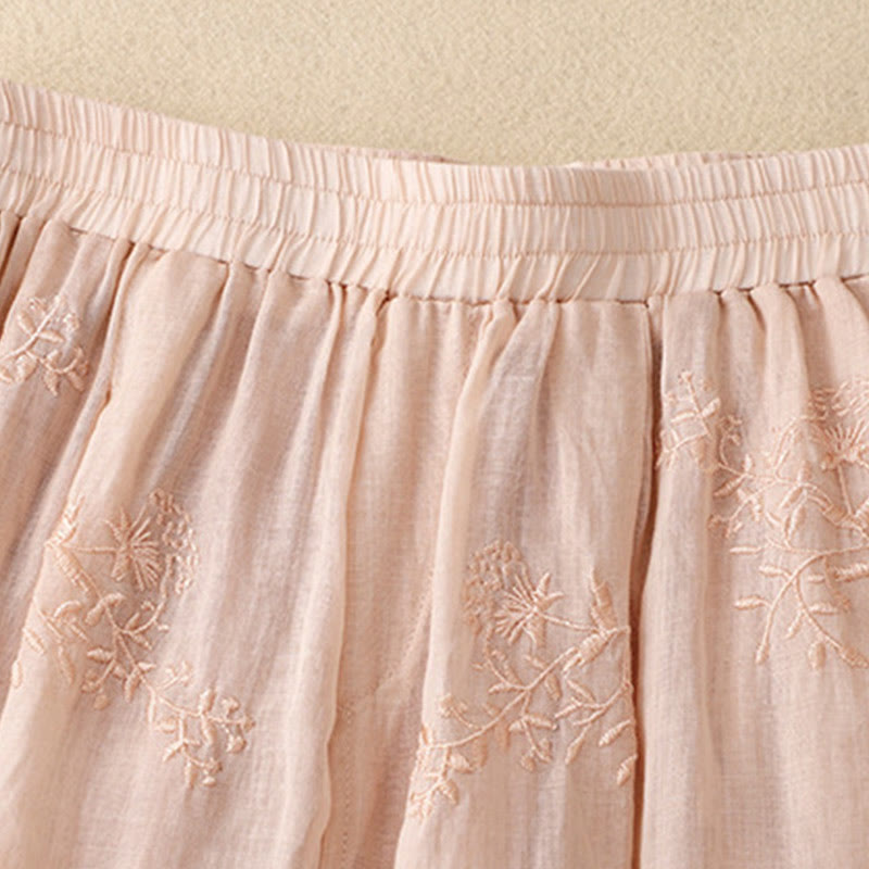 Embroidered Pattern Women's Cotton Linen Harem Pants With Pockets