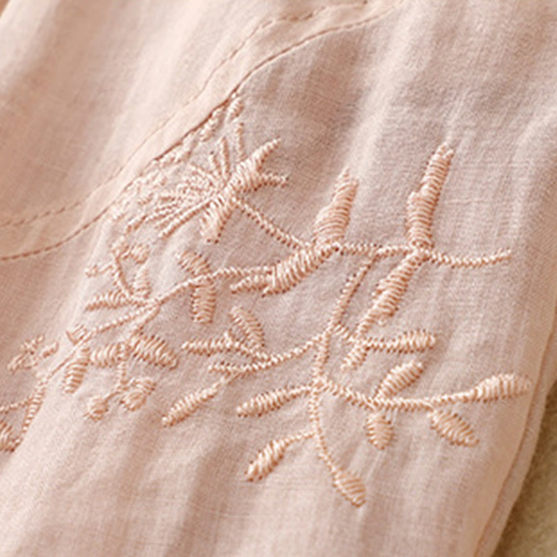 Embroidered Pattern Women's Cotton Linen Harem Pants With Pockets