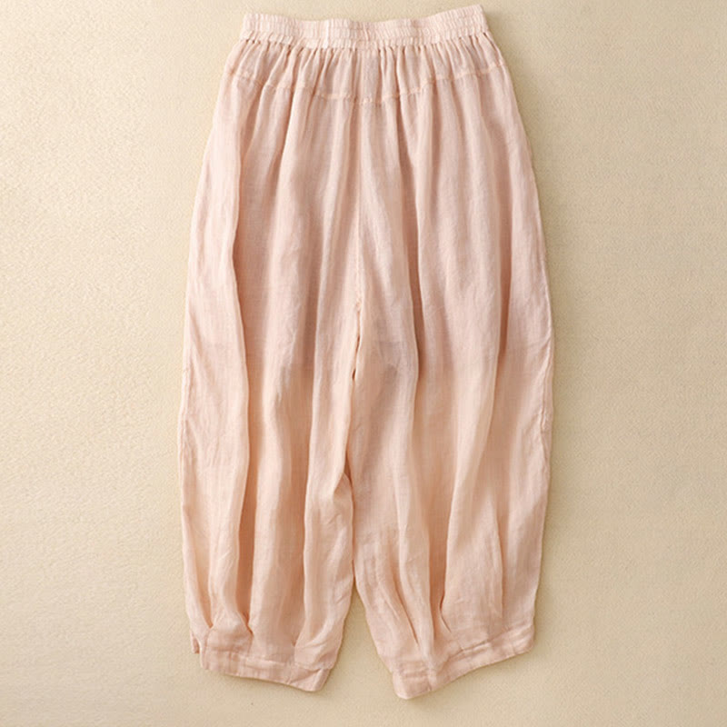 Embroidered Pattern Women's Cotton Linen Harem Pants With Pockets