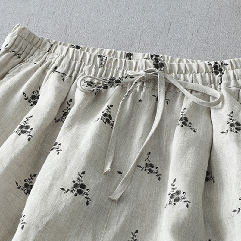 Tactile Cotton Linen Cropped Floral Meditation Harem Pants