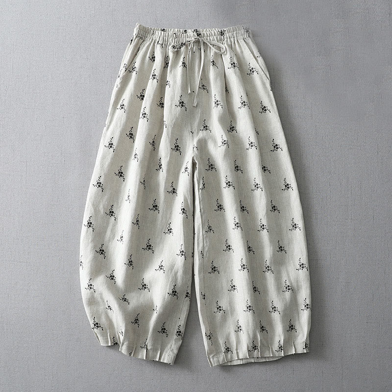 Tactile Cotton Linen Cropped Floral Meditation Harem Pants