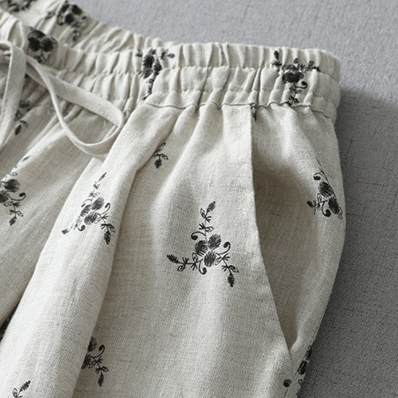 Tactile Cotton Linen Cropped Floral Meditation Harem Pants
