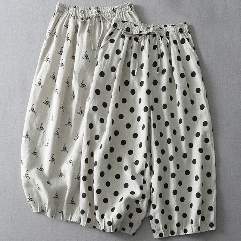 Tactile Cotton Linen Cropped Floral Meditation Harem Pants