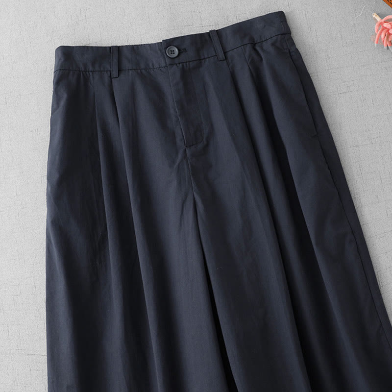Casual Plain High Waist Women's Polyester 7-8 Length Wide Leg Pants With Pockets