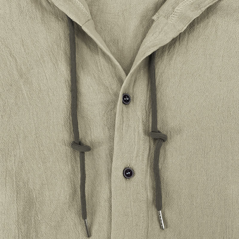 Breathable Linen Hooded Long Sleeve Meditation Men's Shirt