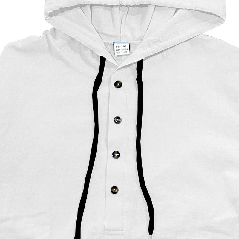 Breathable Cotton Hooded Long Sleeve Minimalist Shirt