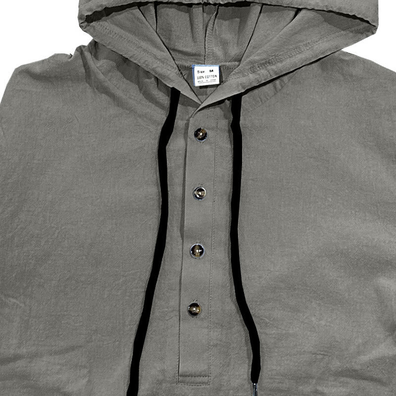 Breathable Cotton Hooded Long Sleeve Minimalist Shirt