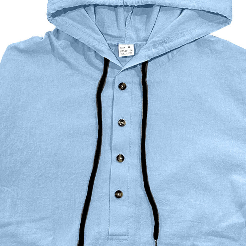Breathable Cotton Hooded Long Sleeve Minimalist Shirt