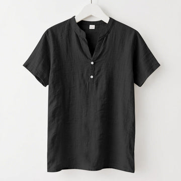 Minimalist Linen Stand Collar Breathable Meditation Men's Shirt