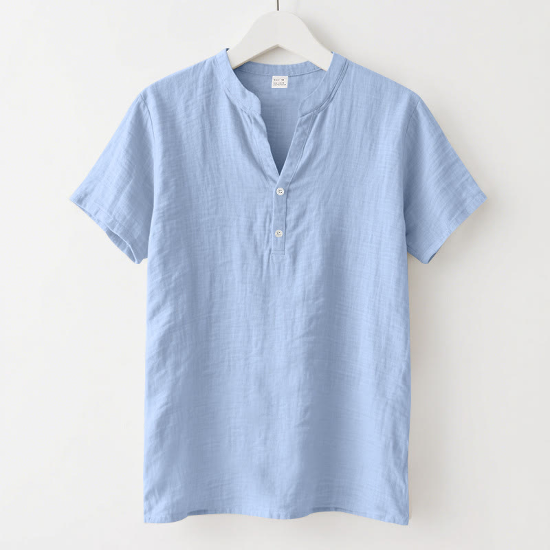 Minimalist Linen Stand Collar Breathable Meditation Men's Shirt