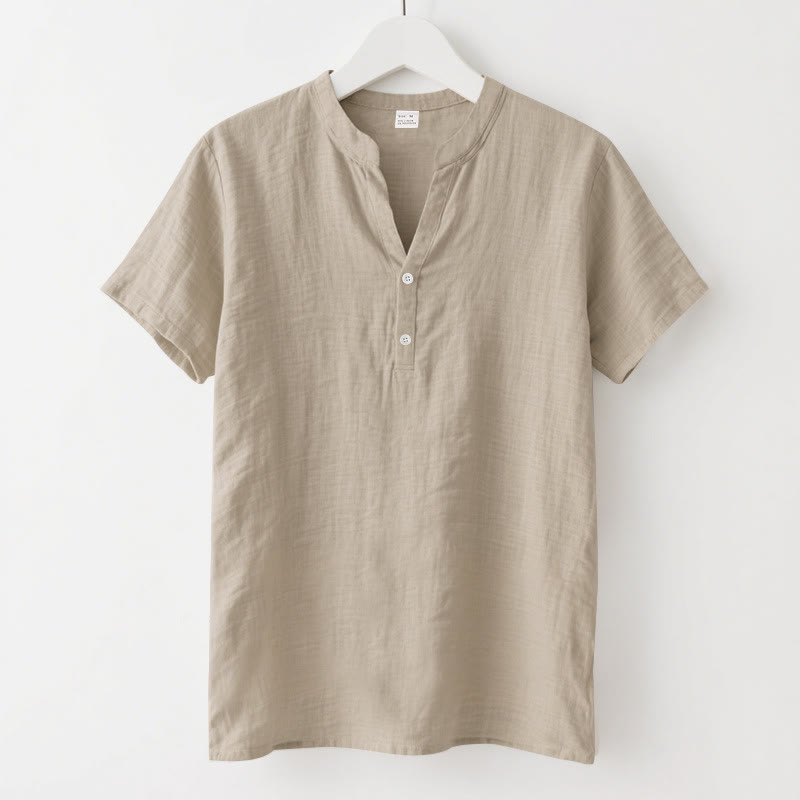Minimalist Linen Stand Collar Breathable Meditation Men's Shirt