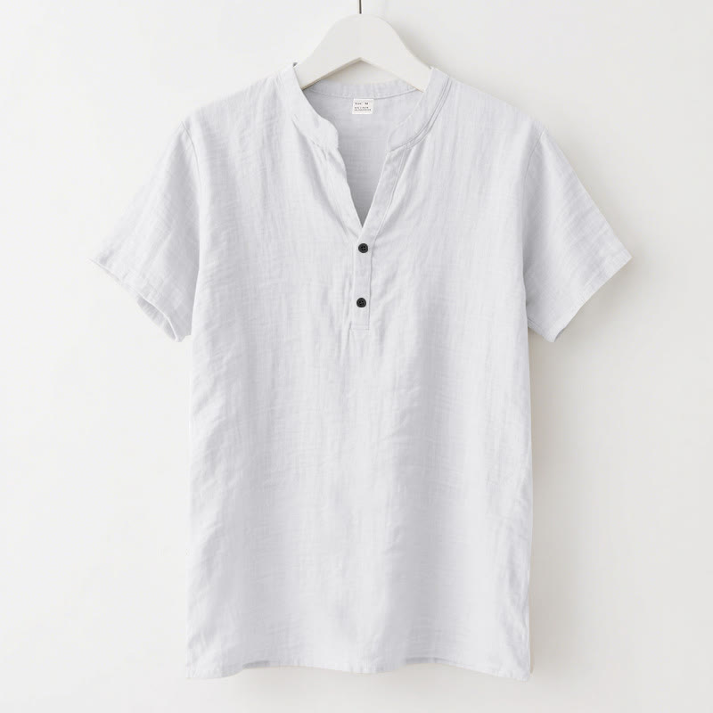 Minimalist Linen Stand Collar Breathable Meditation Men's Shirt