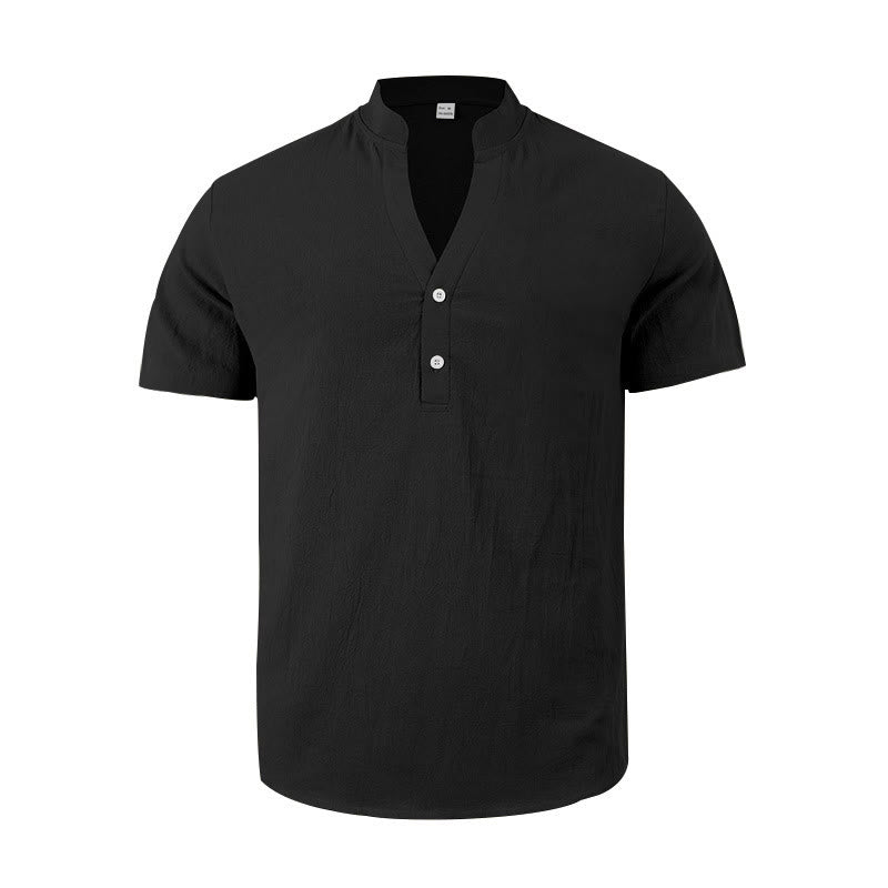 Minimalist Linen Stand Collar Breathable Meditation Men's Shirt