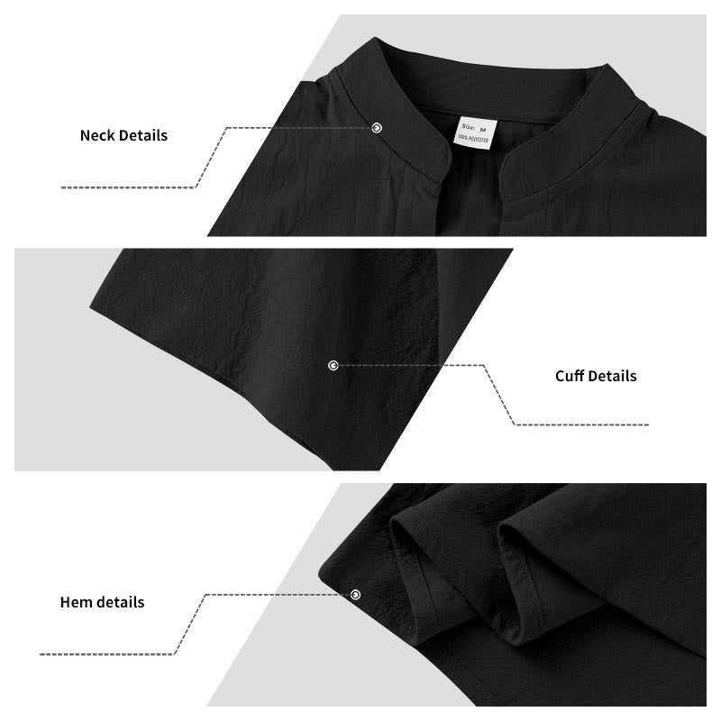 Minimalist Linen Stand Collar Breathable Meditation Men's Shirt