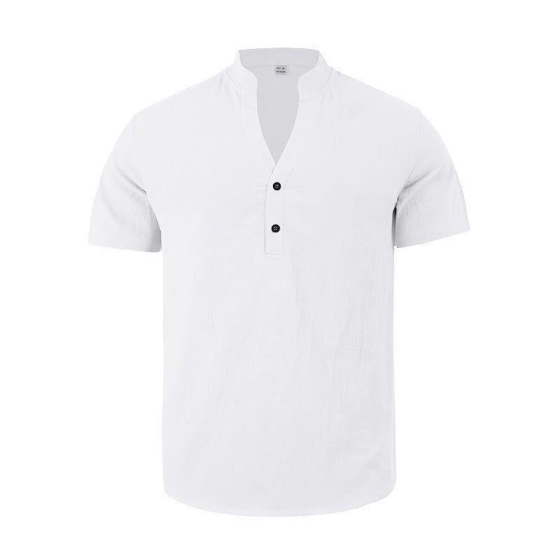 Minimalist Linen Stand Collar Breathable Meditation Men's Shirt