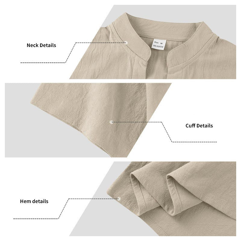 Minimalist Linen Stand Collar Breathable Meditation Men's Shirt