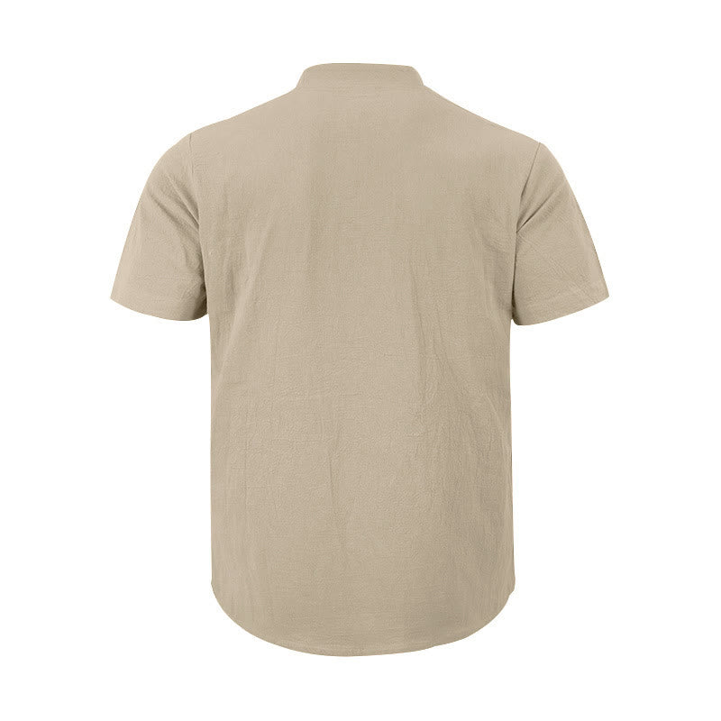 Minimalist Linen Stand Collar Breathable Meditation Men's Shirt