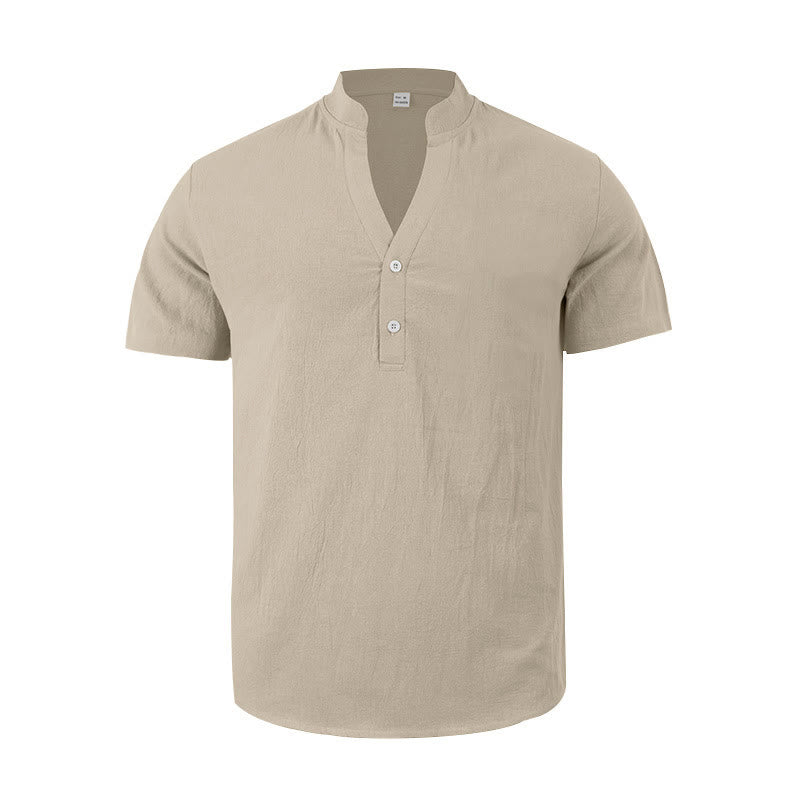 Minimalist Linen Stand Collar Breathable Meditation Men's Shirt