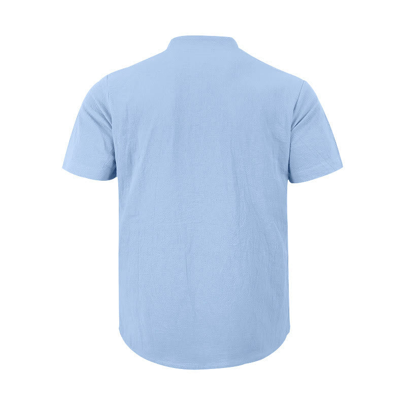 Minimalist Linen Stand Collar Breathable Meditation Men's Shirt