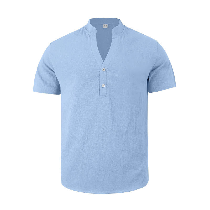 Minimalist Linen Stand Collar Breathable Meditation Men's Shirt