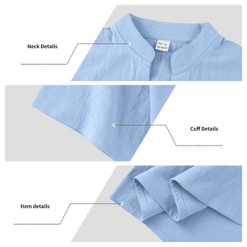 Minimalist Linen Stand Collar Breathable Meditation Men's Shirt