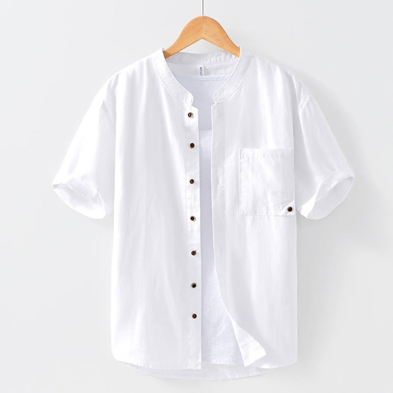 Ramie Linen Stand Collar Mindful Movement Men's Shirt