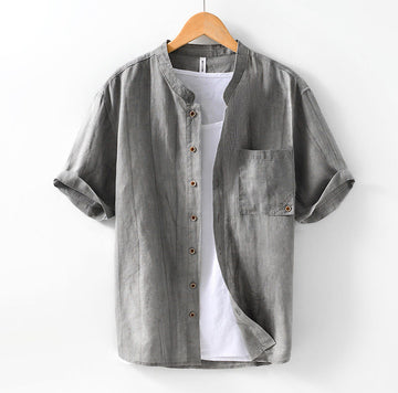 Ramie Linen Stand Collar Mindful Movement Men's Shirt