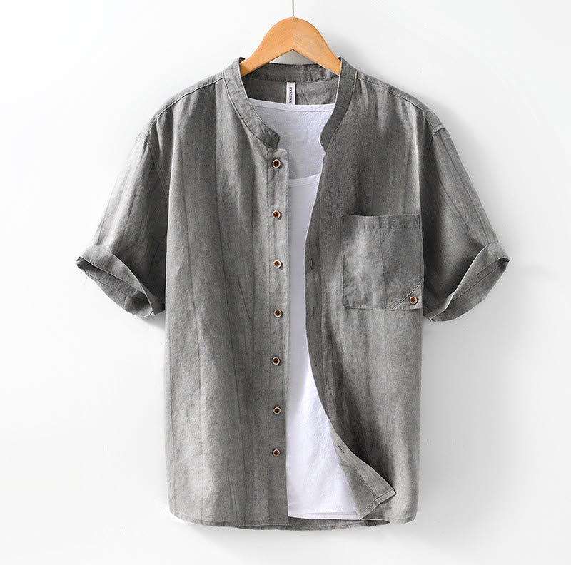 Ramie Linen Stand Collar Mindful Movement Men's Shirt