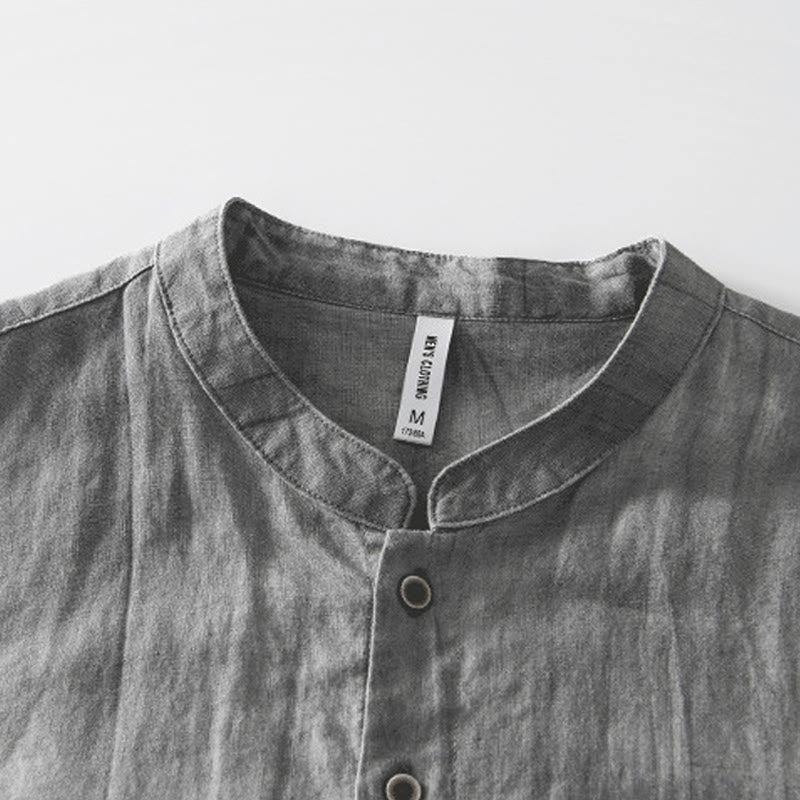 Ramie Linen Stand Collar Mindful Movement Men's Shirt