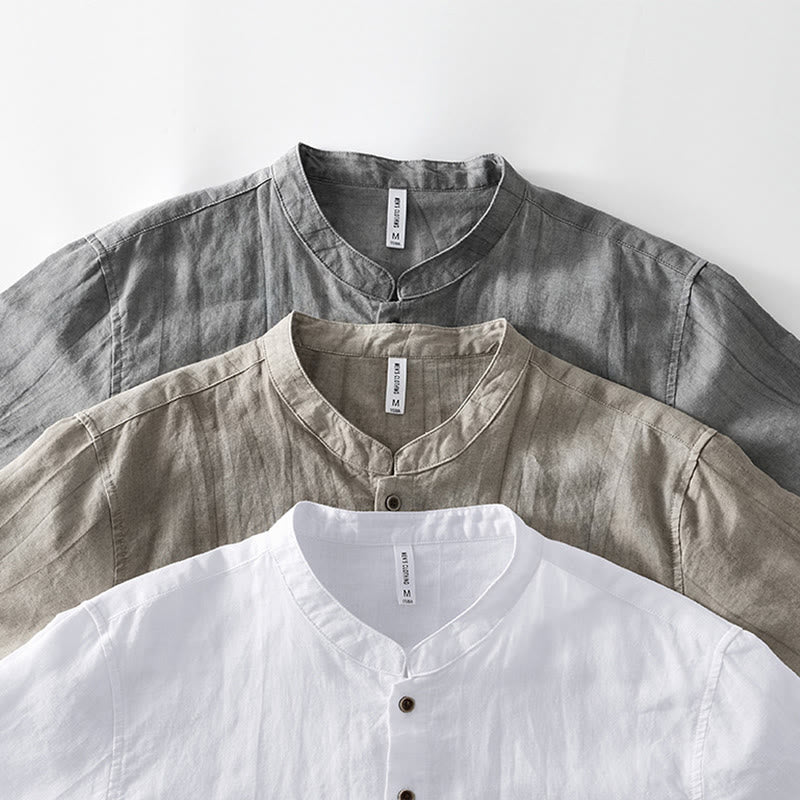 Ramie Linen Stand Collar Mindful Movement Men's Shirt