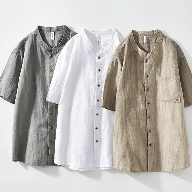 Ramie Linen Stand Collar Mindful Movement Men's Shirt