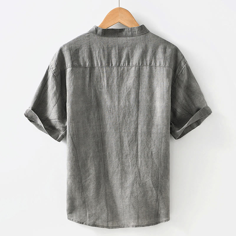 Ramie Linen Stand Collar Mindful Movement Men's Shirt