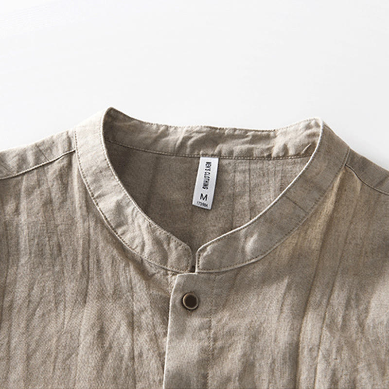 Ramie Linen Stand Collar Mindful Movement Men's Shirt