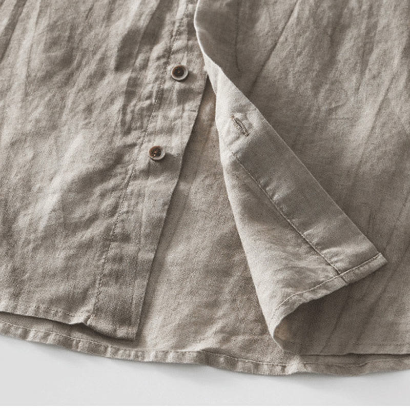 Ramie Linen Stand Collar Mindful Movement Men's Shirt