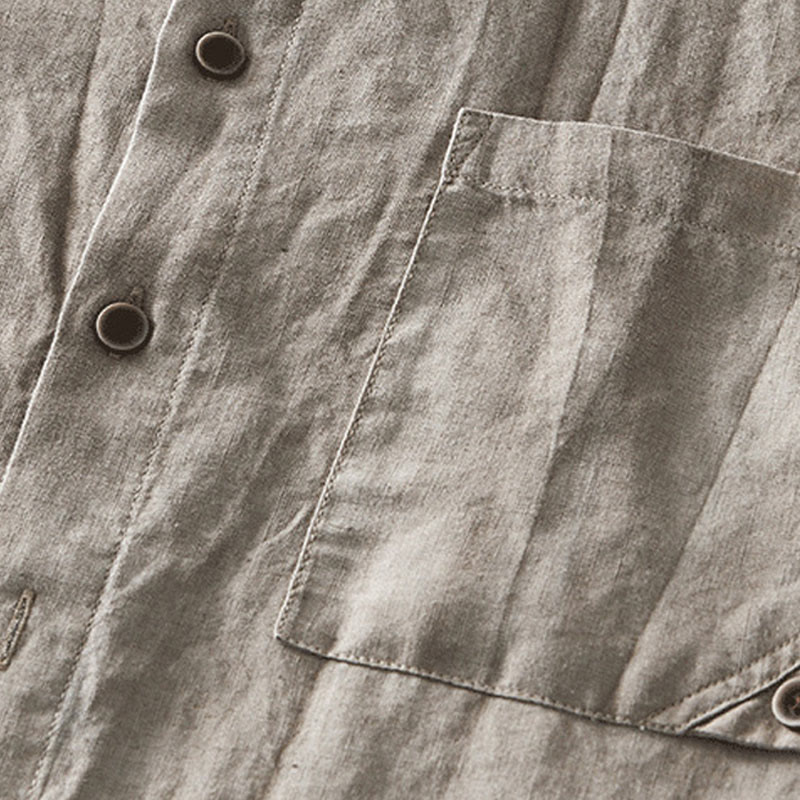 Ramie Linen Stand Collar Mindful Movement Men's Shirt