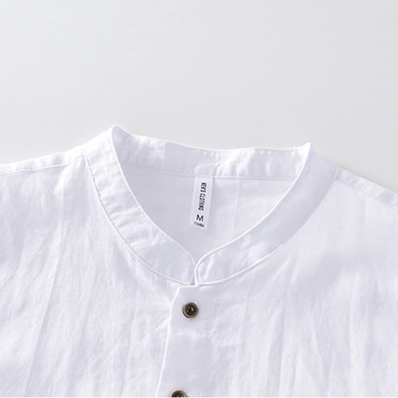 Ramie Linen Stand Collar Mindful Movement Men's Shirt