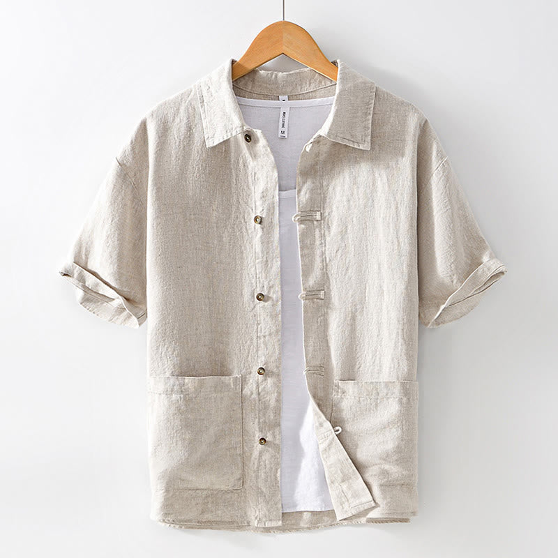 Breathable Linen Stand Collar Mindful Meditation Men's Shirt