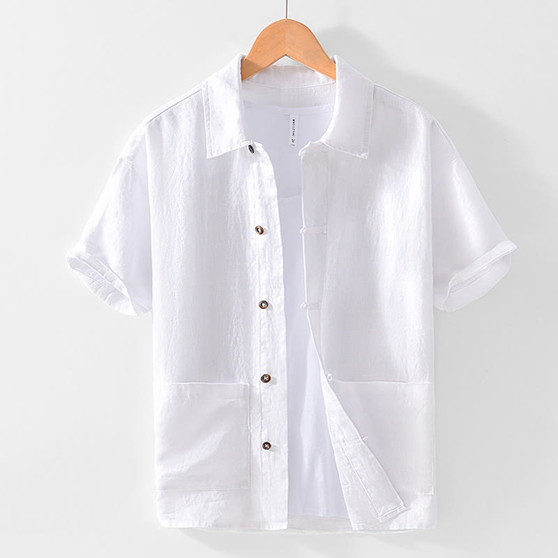 Breathable Linen Stand Collar Mindful Meditation Men's Shirt