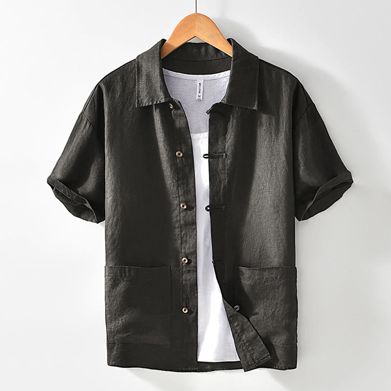 Breathable Linen Stand Collar Mindful Meditation Men's Shirt