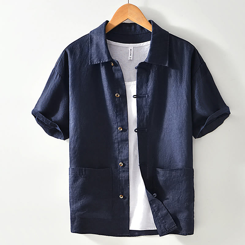 Breathable Linen Stand Collar Mindful Meditation Men's Shirt