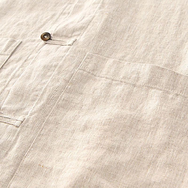 Breathable Linen Stand Collar Mindful Meditation Men's Shirt