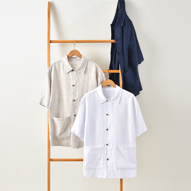 Breathable Linen Stand Collar Mindful Meditation Men's Shirt